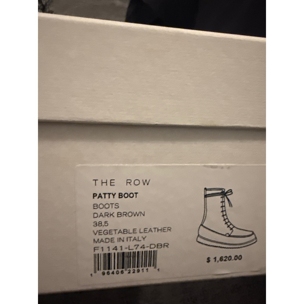 The Row Patty Boot Dark Brown Vegetable Leather Lace Up Zip Mid-Calf 38.5 F1141 - Picture 7 of 8